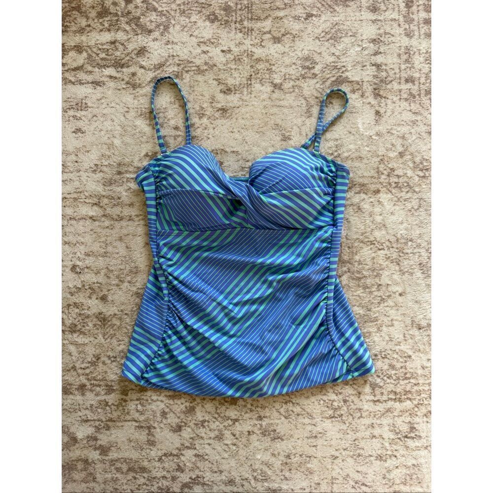 Collection By Catalina Womens Twist Front Swim Tankini Top Blue Green Medium